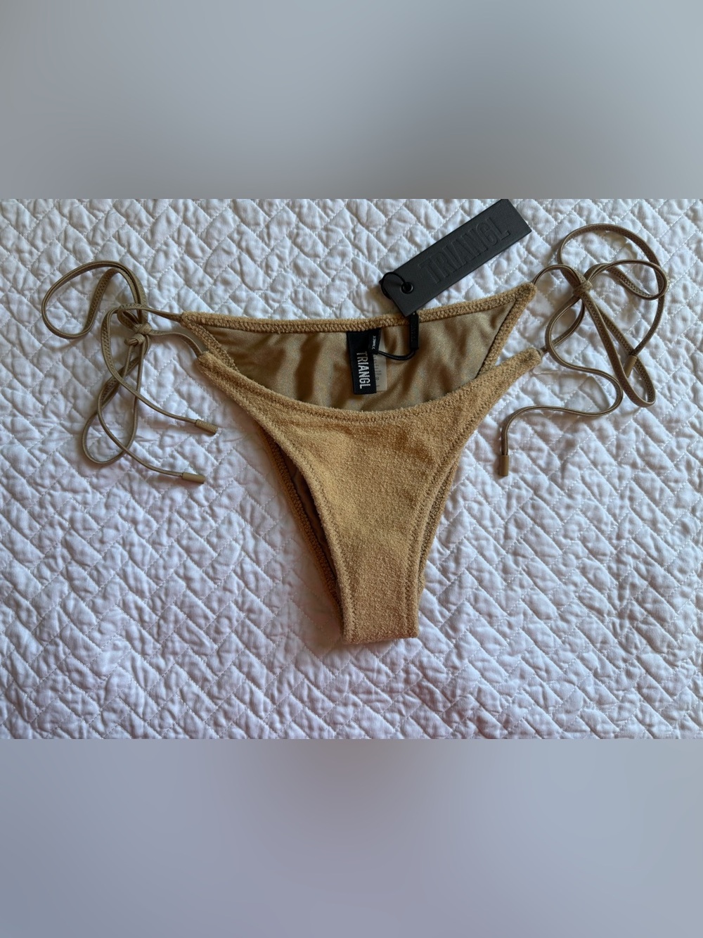 NWT: TRIANGL Beige Tan Terrycloth String Bikini Bottom